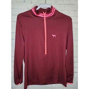 PINK Victoria's Secret Women's L Burgundy & Pink Ultimate Yoga 1/2 Zip Pullover